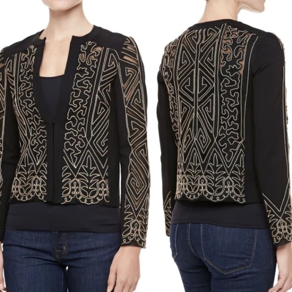 Nanette Lepore Embroidered Mesh-Back Jacket Size 8